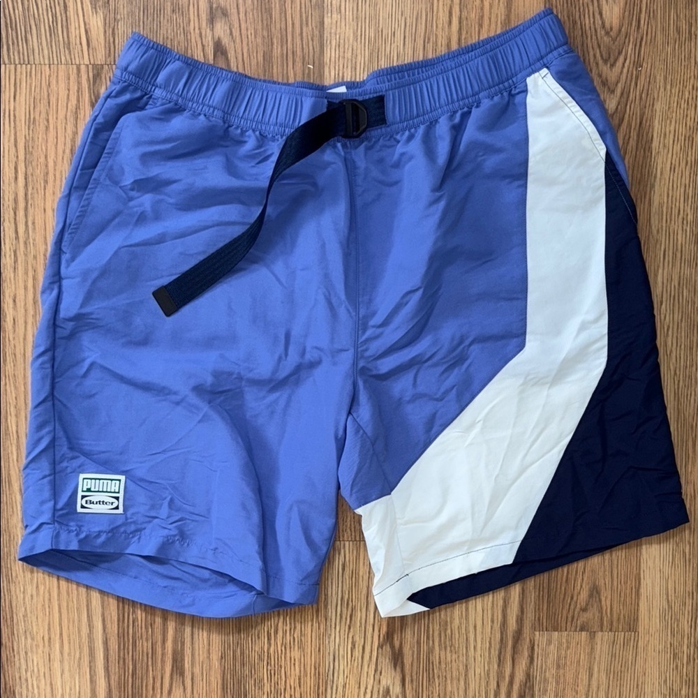 Puma Purple and White Athletic Shorts with draw belt